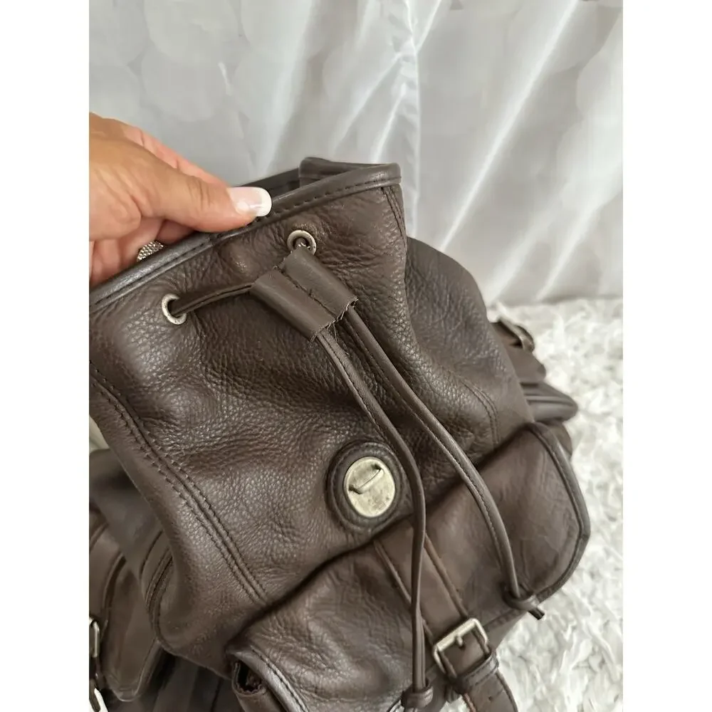 Vintage Leather Drawstring Backpack Brown Distressed Genuine Cowhide Unisex